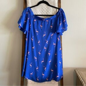 NWOT 19 Cooper blue & pink flamingo print short sleeve dress